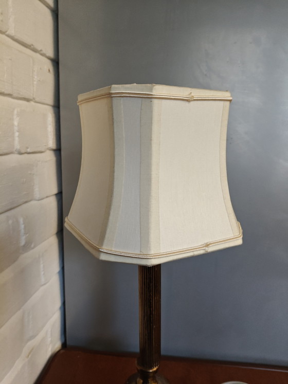 Image 1 of Vintage Hollywood Regency Brass Table Lamp with Original Eight-Sided Shade