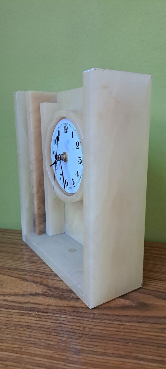 Pendule de table en albâtre, Porcelaine, Pierre, Beige (photo 3 sur 5)