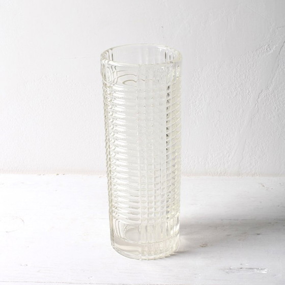 Image 1 of Mid-century Elegant Clear Pressed Glass Vintage Vase by Miloš Filip / Rosice / Czech Republic / 1957