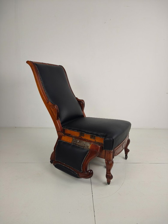 Antiker Bibliotheksstuhl aus dem 19. Jahrhundert von Horrix – Schwarzes Leder – Verstellbarer relaxsessel (photo 6 of 19)
