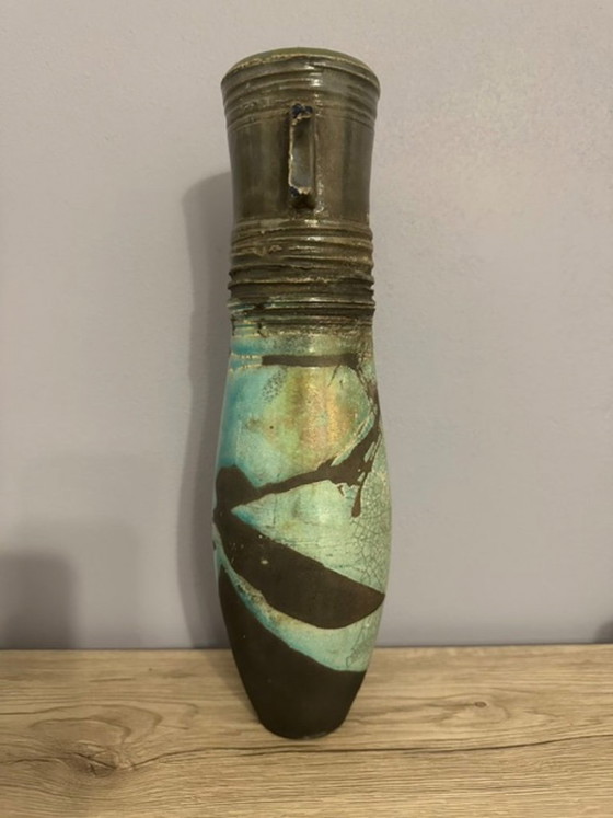 Vase Raku unique en céramique, fait main - poterie d'atelier avec marque du créateur – Sculptures, Ceramic (photo 3 of 8)