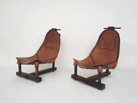 Image 1 of Ensemble de deux fauteuils lounge en cuir façon selle, Brésil, années 1960