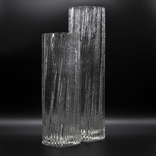 Rosenthal Martin Freyer Brutalist Arktis Glass Vase DUO "Glasstruktur" 33cm+41cm