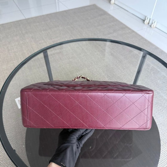 Image 1 of Chanel Classic Flap Maxi - Caviar Double Flap Quilted Burgundy Gold Hardware Series 21