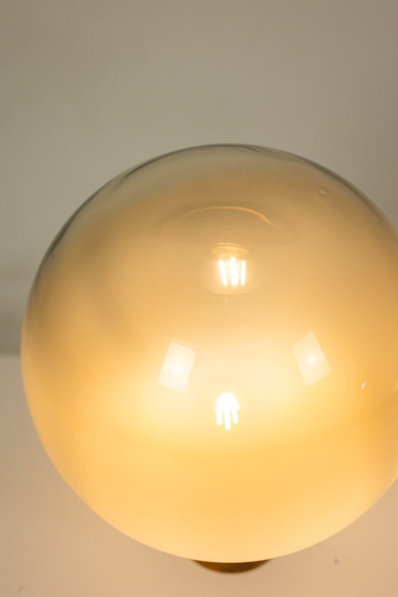 Image 1 of Globe lamp in opalescent glass and patinated bronze. Contemporary.