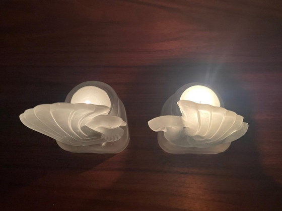 Image 1 of Bougeoirs cygnes en verre dépoli, style Art déco, lot de 2, années 1930