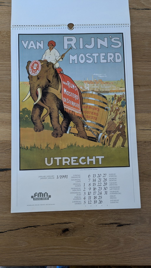 Calendario vintage de Holanda, pósteres de 1991 (casa financiera)