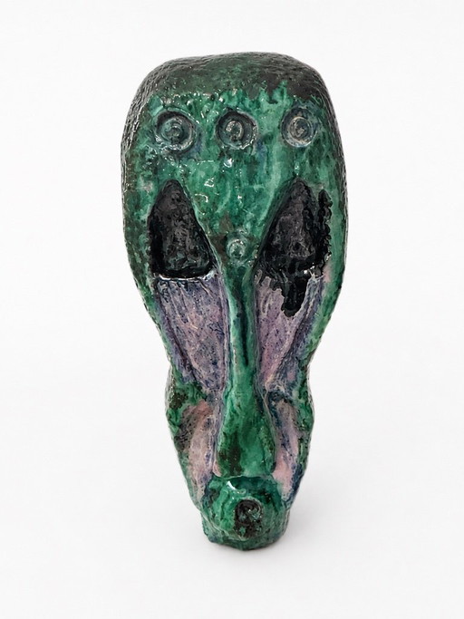 Biomorphic Brutalist Ceramic Mask Sculpture Postmodern Studio Pottery 30cm
