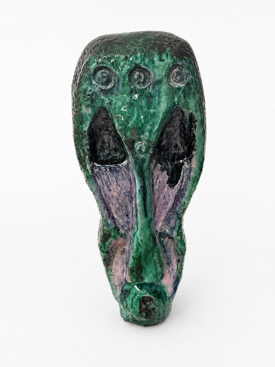 Image 1 of Biomorphic Brutalist Ceramic Mask Sculpture Postmodern Studio Pottery 30cm