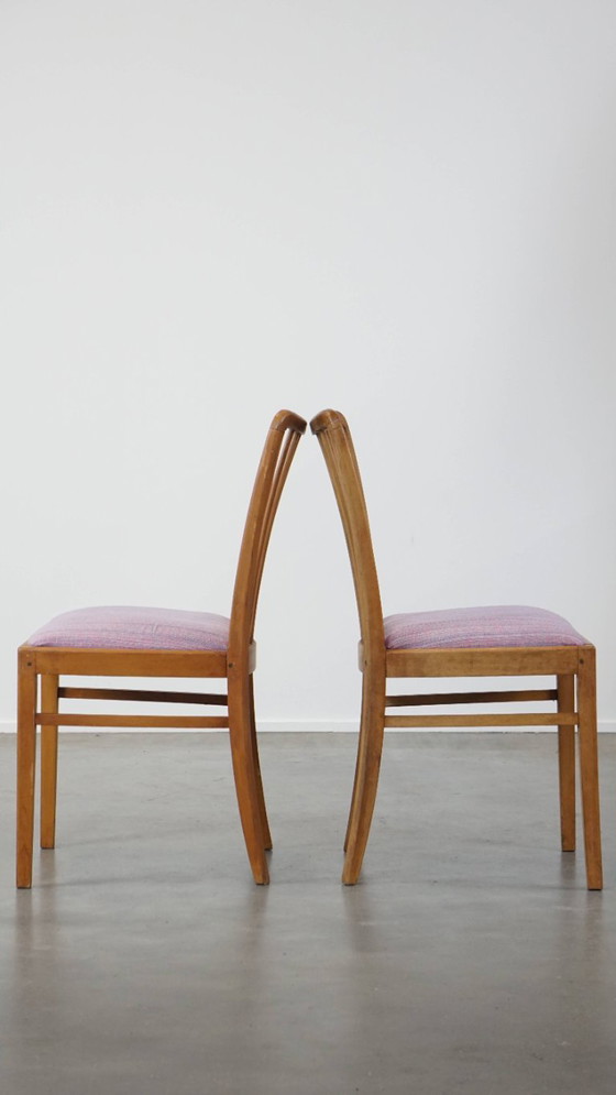4 chaises de salle à manger vintage des années 70, avec assise en tissu et structure en bois. – Wood (photo 12 of 13)