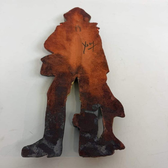 Terracotta wall decoration of a fisherman by Kany, Yellow, Mid Century Modern (photo 13 of 14)