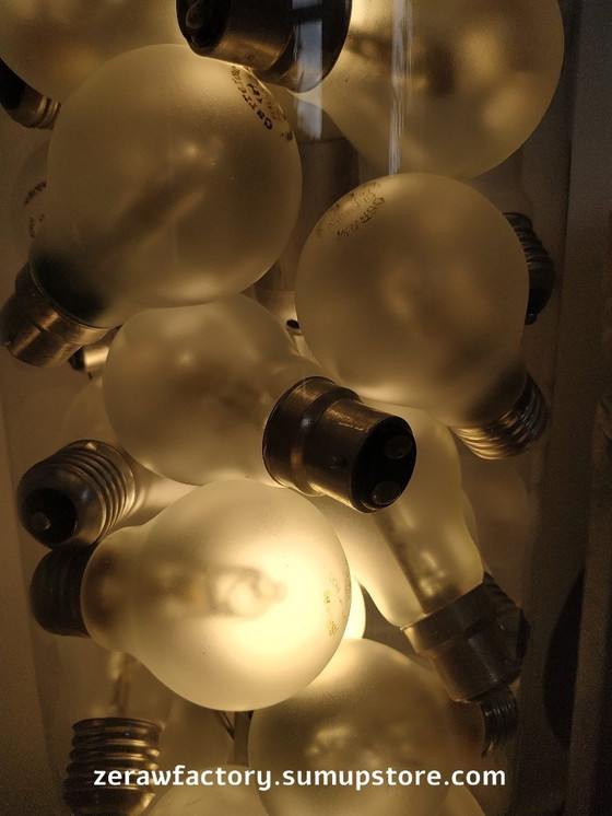 Image 1 of Lampe design recyclée - Grand vase conique en verre - Ampoules dépolies - Luminaire unique fait main