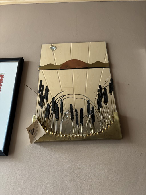 Vintage koperen spiegel design by Daniel D’haeseleer- Hollywood Regency 