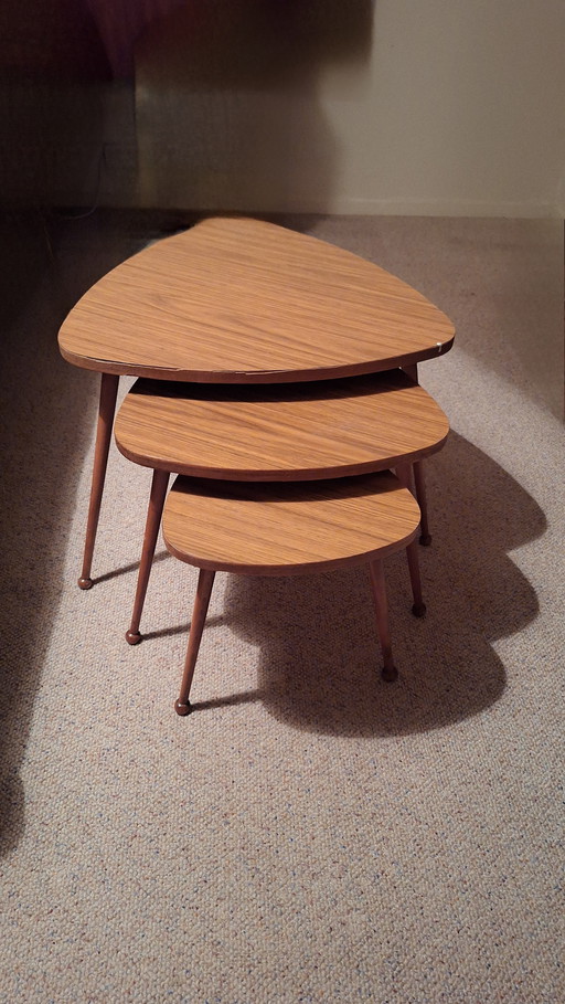 Retro Vintage Teak Mimi Set 3 Tables Each On 3 Leg 1960 Uljee Furniture Factory Waddinxveen