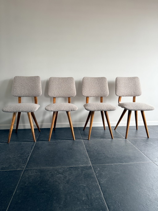 4 Vintage-Stühle – eetkamerstoelen, Textile, Wood