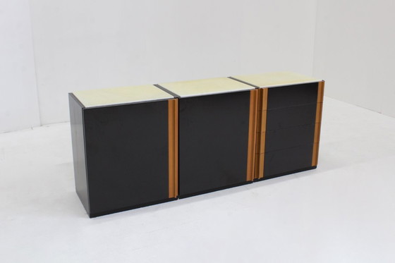 Image 1 of Buffet italien vintage, bois et marbre, années 1970