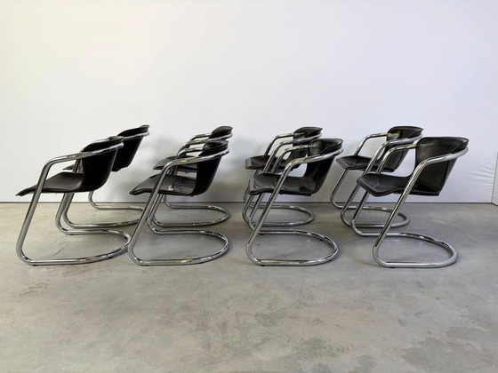 Sedie da pranzo vintage di Willy Rizzo per Cidue, set da 8, anni '70. – Leather, Metal (photo 8 of 10)
