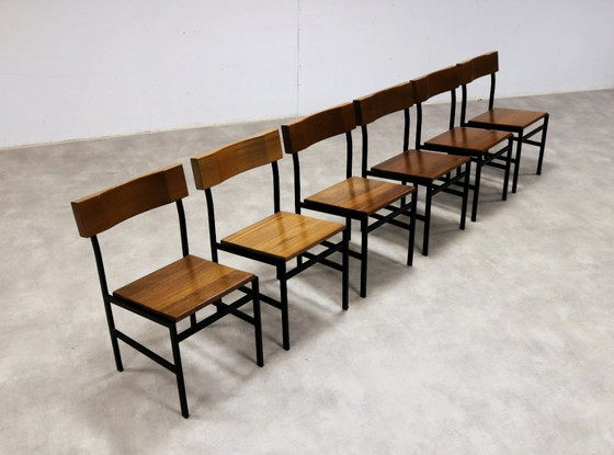 Image 1 of 6x vintage industriële eetkamerstoelen