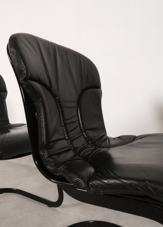Image 1 of Willy Rizzo - Sillas de comedor de cuero negro - Cidue Italia