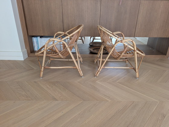Een paar vintage rotan mandstoelen – Fauteuils, Rattan, Wood (photo 4 of 5)