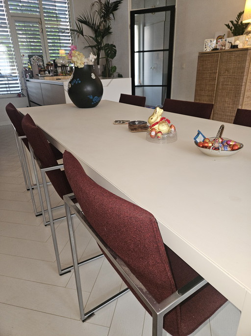 6 x Arco Frame dining chairs burgundy red