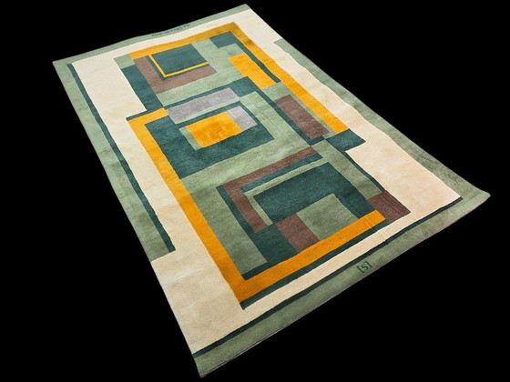 Handgeknoopt wollen tapijt geïnspireerd op Ivan da Silva Bruhns – Geometrisch Art Deco-ontwerp 250x165cm (photo 3 of 8)