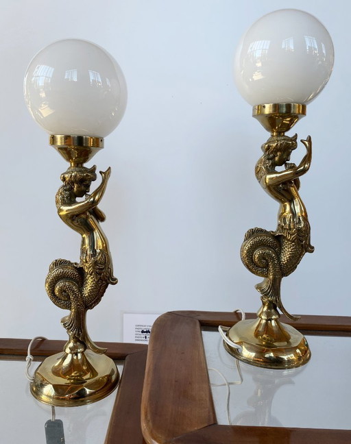 Par de lámparas de sirena de bronce - 1920