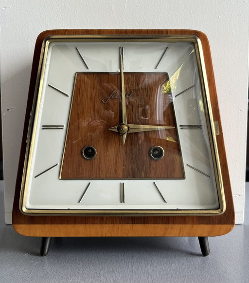 Tischuhr im Mid-Century-Modern-Stil – Haid mit Hermle-Uhrwerk – 1950er/60er Jahre – klokken, Wood, Glass