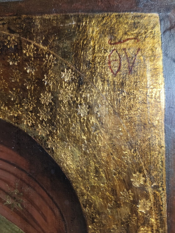 Image 1 of Icona russa "Madonna col Bambino" – dipinta a mano su legno, fondo oro, XX secolo