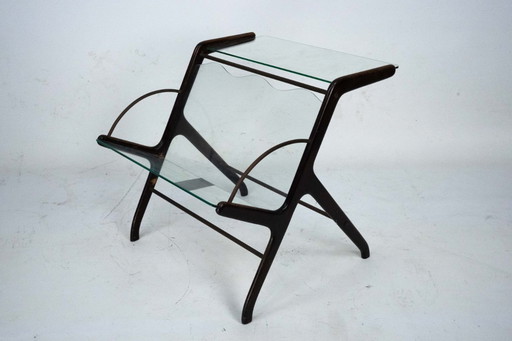 Ico Parisi Magazine Rack in Wood, Brass and Glass. Italy, 1950s