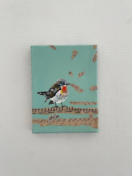 Image 1 of Pintura de un papamoscas pechirrojo