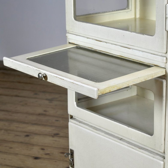 Wooden medical cabinet from the 1930s, Display cabinets, Glass, Metal, Creme (photo 4 of 12)