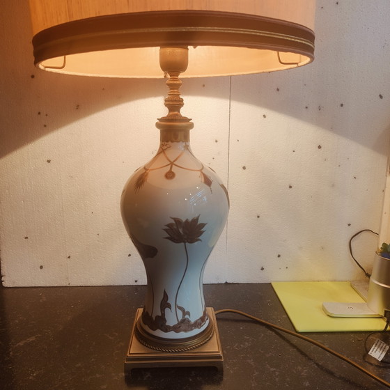 Image 1 of Giulia Mangani porcelain lamp chinoiserie decor with flowers, 1950's ca, Italian