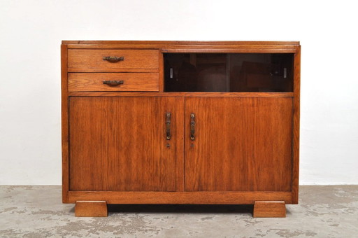 Art deco kast in eiken met vitrine, 1920s