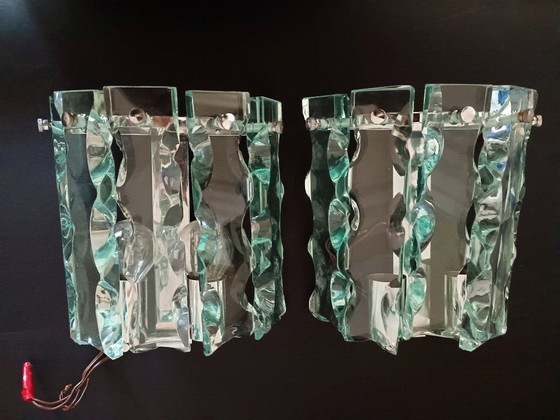 Image 1 of Een paar zeldzame vintage Zero Quattro Art wandlampen (Italië, jaren 70) in Fontana Arte-stijl