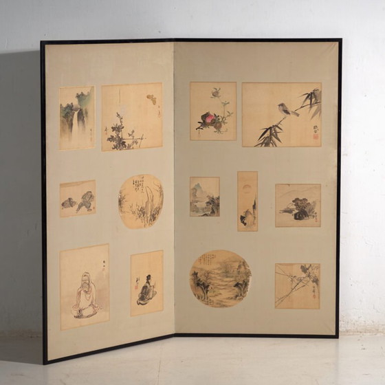 Paravento giapponese antico a due pannelli con dipinti montati – Giappone, circa 1900 – Paraventi, Paper (photo 7 of 40)