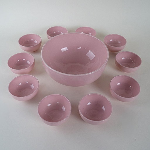 Set di ciotole in ceramica rosa, design francese, anni '80, prodotte in Francia