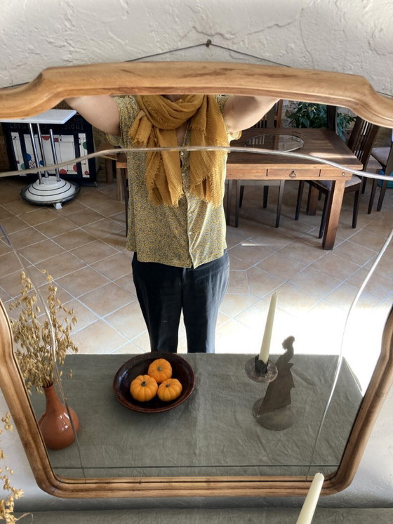 Image 1 of Art Nouveau mirror, curved wooden frame and cut glass