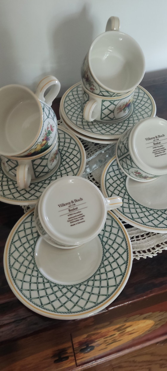 Image 1 of Villeroy & Boch "Basket" Tea Cups Set of 6 – Vintage 1970s/80s – Glass-Porcelain