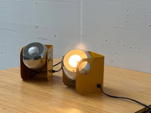 Set di 2 lampade a globo in stile Space Age, color ocra e cromo, anni '70.