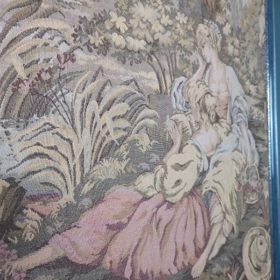 Image 1 of Hand-woven tapestry in a modernist metal frame