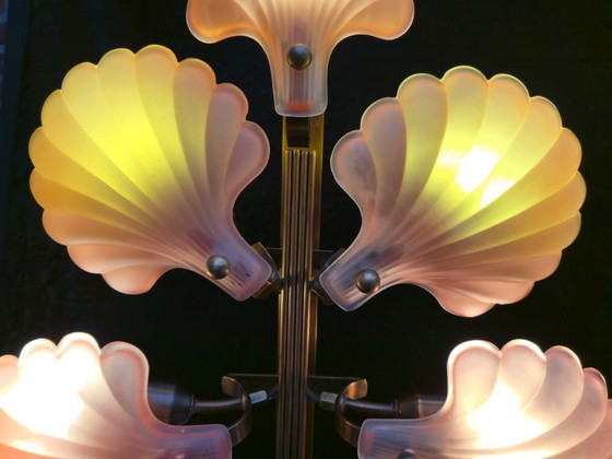 Image 1 of Lampadaire en laiton Deknudt, style Art déco, lampe en forme de coquillage