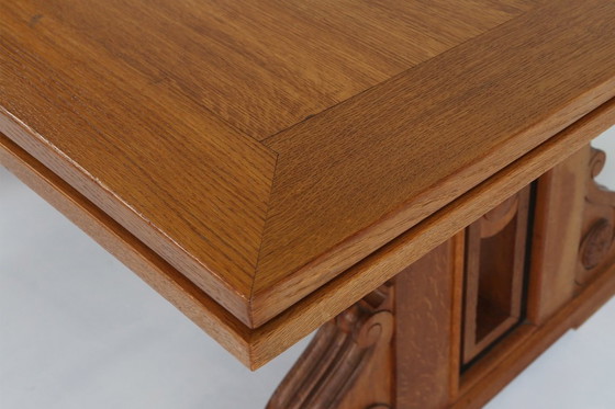 Image 1 of Table de salle à manger extensible Art déco en chêne massif, années 1940