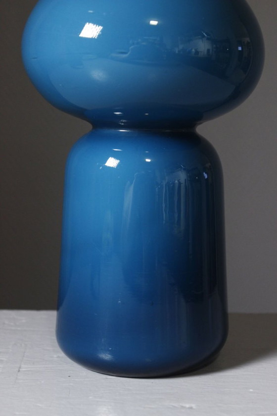 Vintage blue multi-layered opaline vase, Scandinavian design, 1970s style, Per Lütken – Glass (photo 3 of 9)