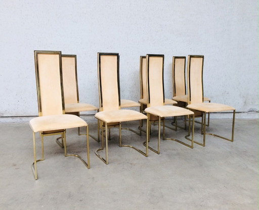 Ensemble de 8 chaises de salle à manger Hollywood Regency Design par Belgo Chrom années 1970