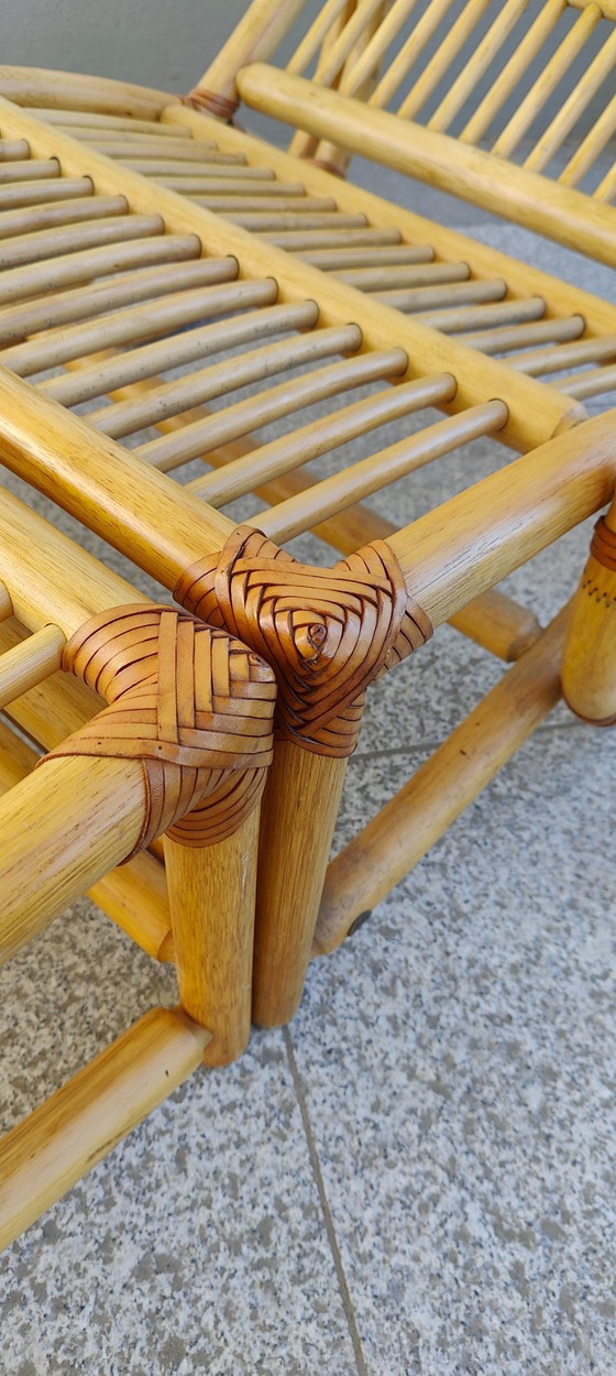 Image 1 of Ensemble chaise longue et pouf en rotin, années 1980