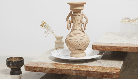 Image 1 of  Vintage Marble Nesting Tables Set of 3, Square Side Tables, Postmodern Solid Fossil Marble Stone Coffee Tables, Modern Accent F
