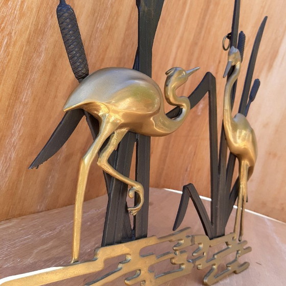 Image 1 of Japanische Messingwanddekoration aus der Mitte des 20. Jahrhunderts mit Reihern