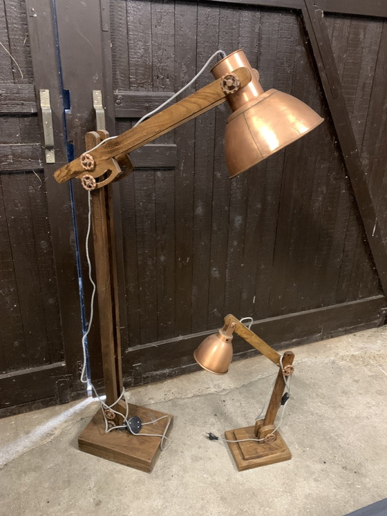 Image 1 of Set stoere Industriële vloerlamp, tafellamp en wandlamp