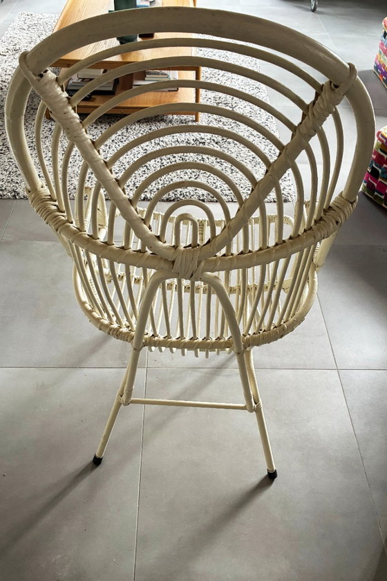 Rotan stoel, wit gespoten met hoge rug waarschijnlijk Rohe' – Rohé Noordwolde, Fauteuils, Rattan (photo 4 of 5)